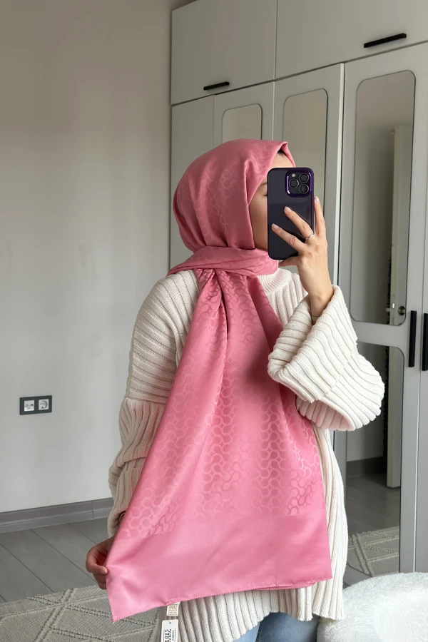 Bloom Desen İpeksi Jakar Şal - Şeker Pembe