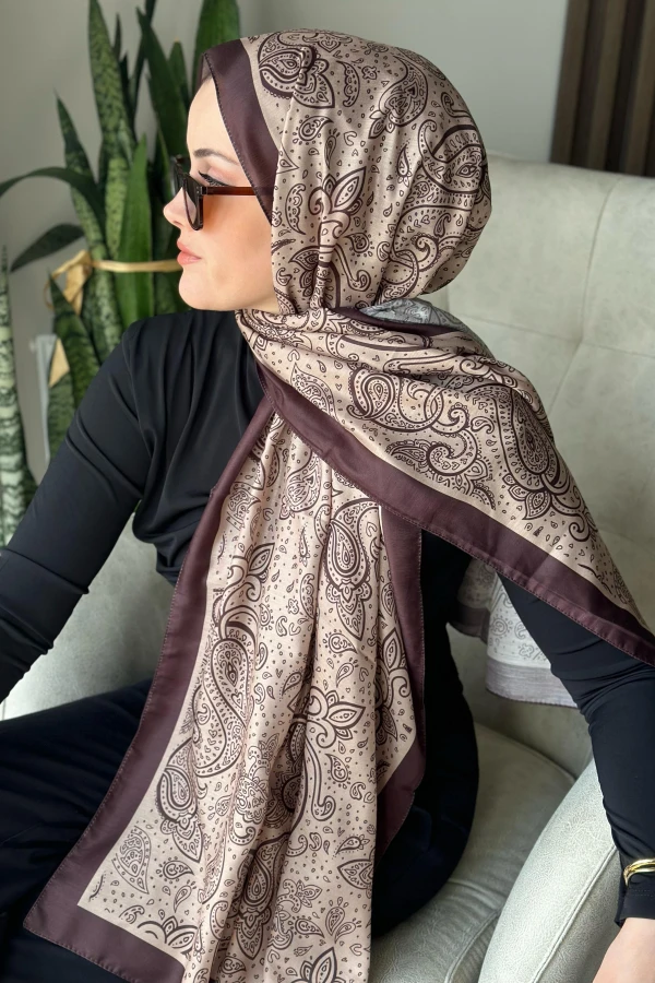 Bohemian Desen Soft Pamuk Şal - Acı Kahve
