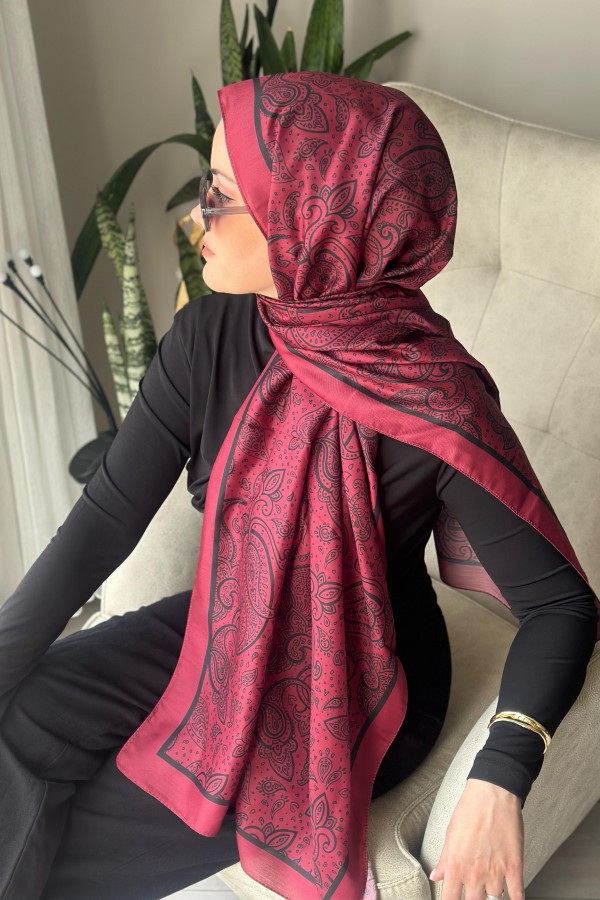 Bohemian Desen Soft Pamuk Şal - Bordo