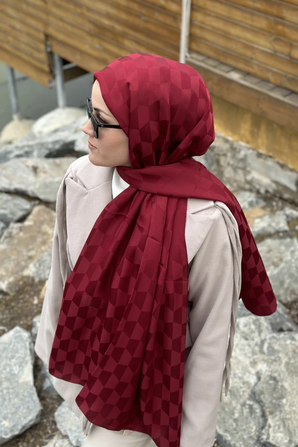 Koza Desen İpeksi Jakar Şal - Bordo