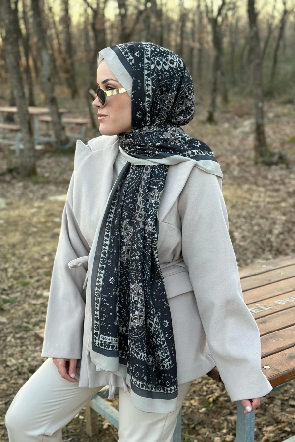 Rustik Desen Soft Pamuk Şal -  Taş
