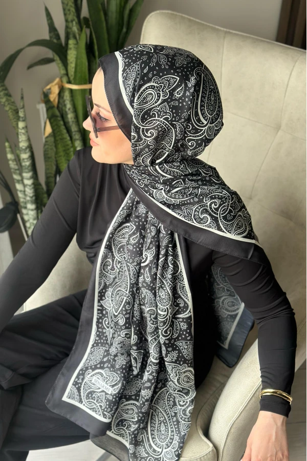 Bohemian Desen Soft Pamuk Şal - Siyah Beyaz