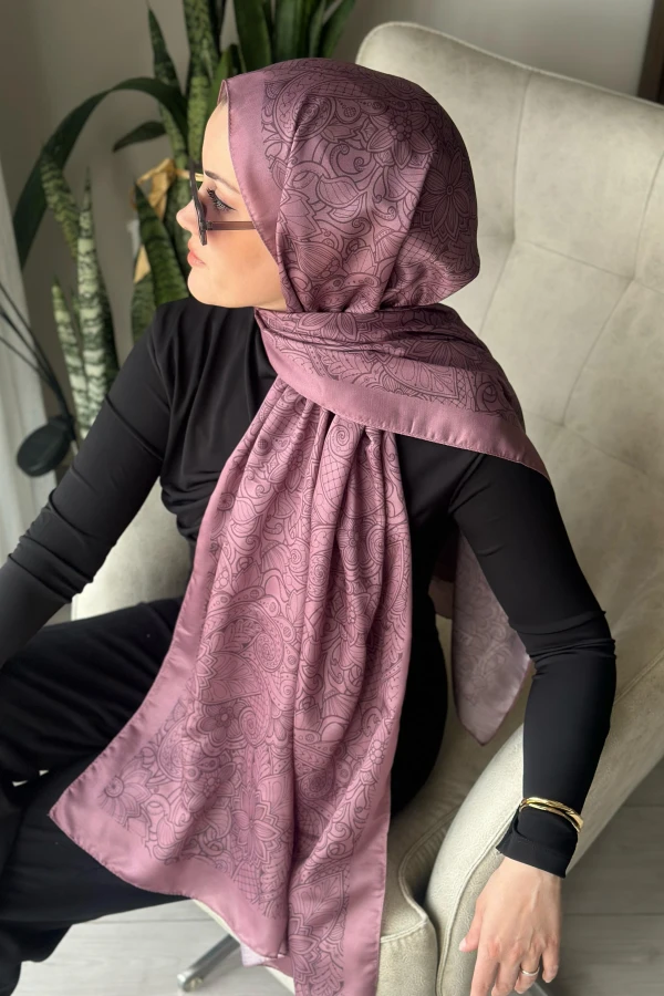 İconic  Desen Soft Pamuk Şal - Gül Kurusu
