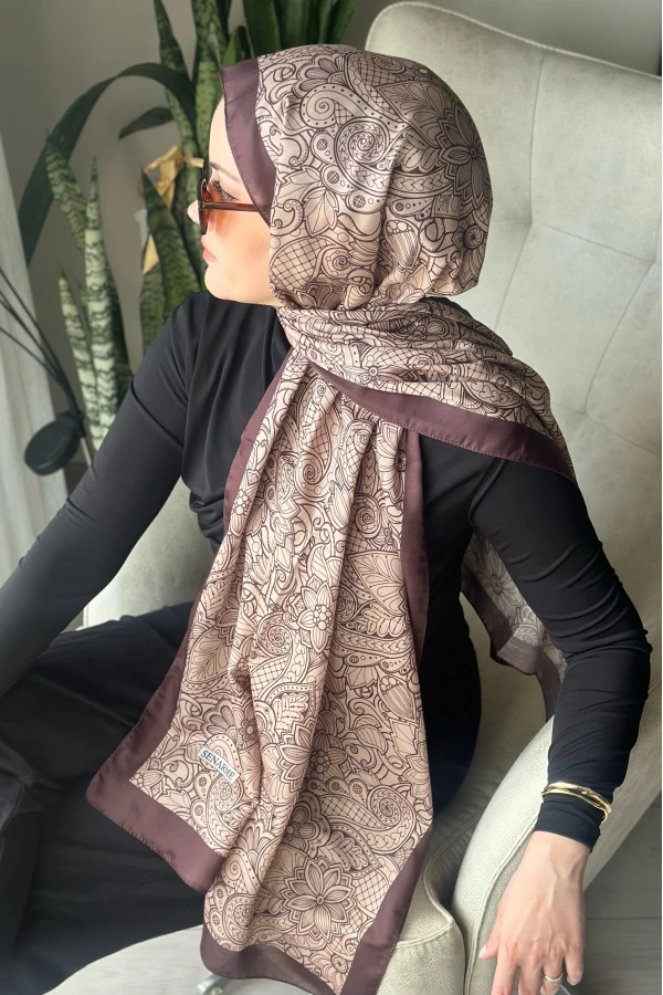 İconic  Desen Soft Pamuk Şal - Acı Kahve