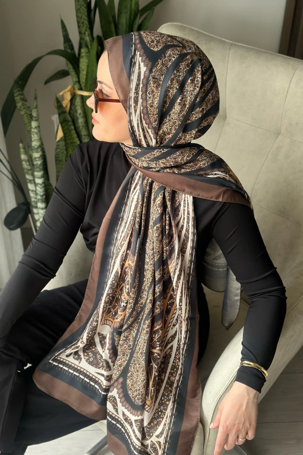 Mystic Desen Soft Pamuk Şal - Kahve-Siyah 