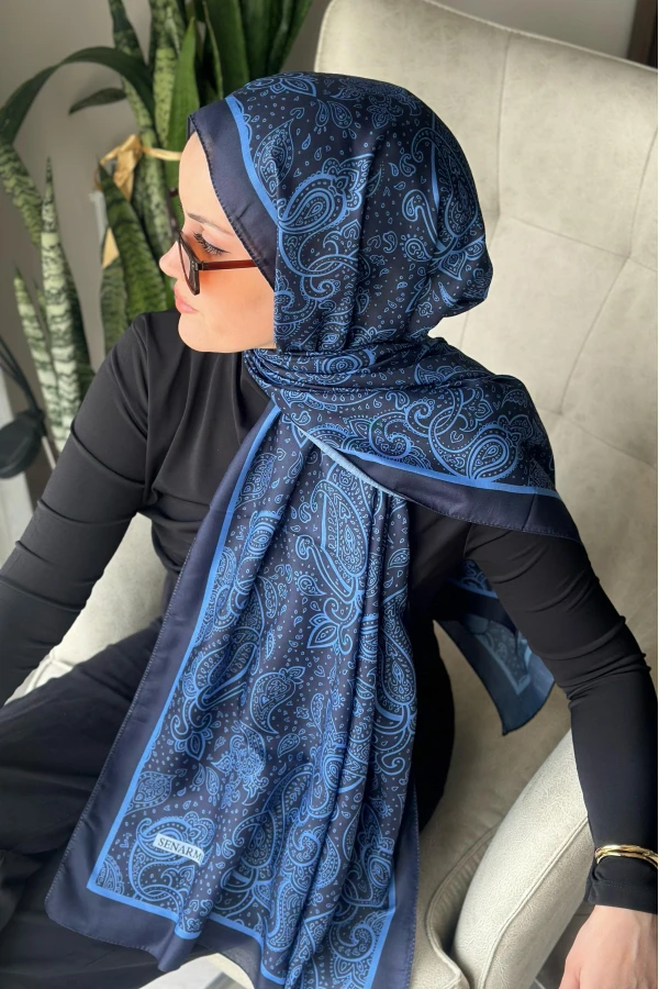 Bohemian Desen Soft Pamuk Şal - Lacivert