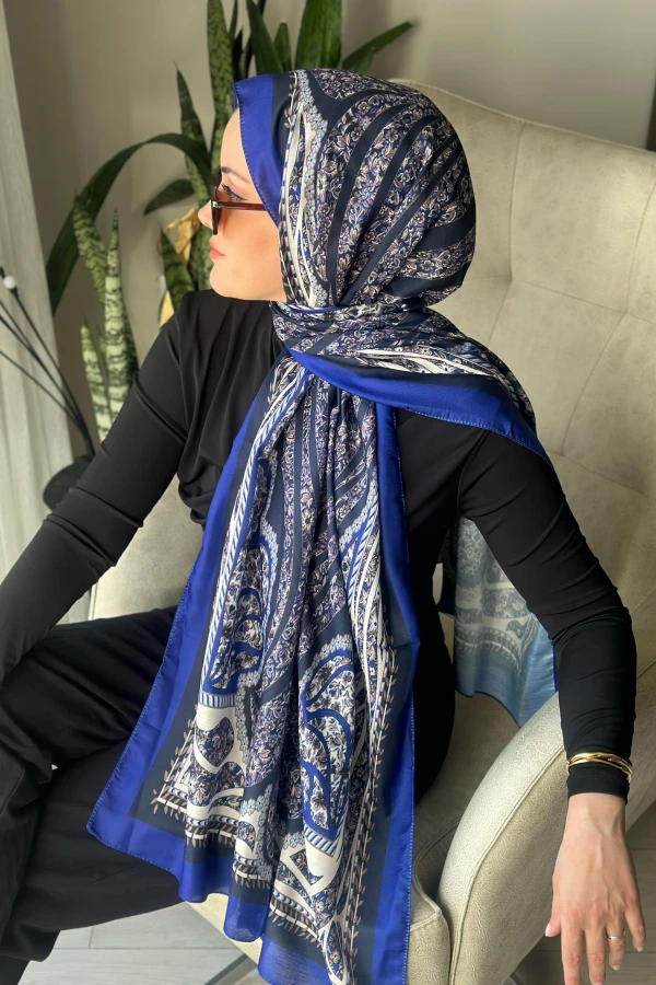 Mystic Desen Soft Pamuk Şal - Lacivert