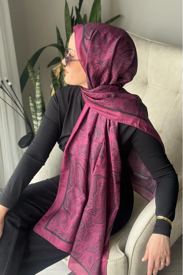 Bohemian Desen Soft Pamuk Şal - Mürdüm