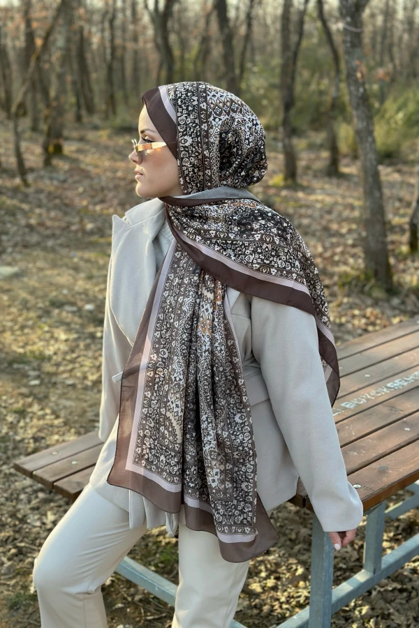 Rustik Desen Soft Pamuk Şal - Acı Kahvee