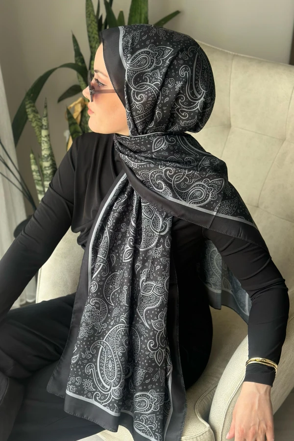 Bohemian Desen Soft Pamuk Şal - Siyah 