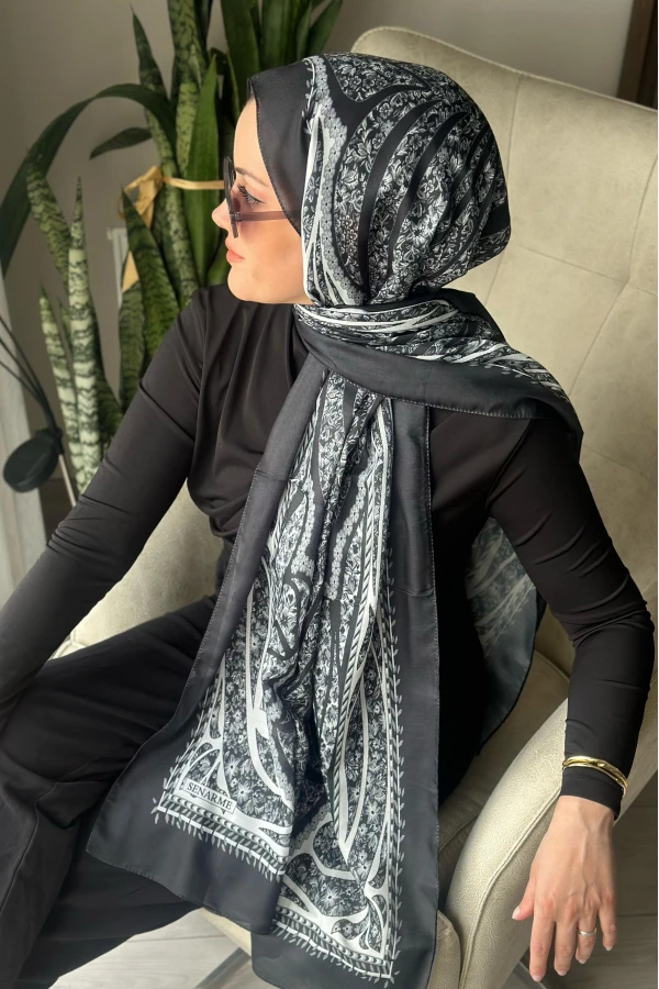 Mystic Desen Soft Pamuk Şal - Siyah