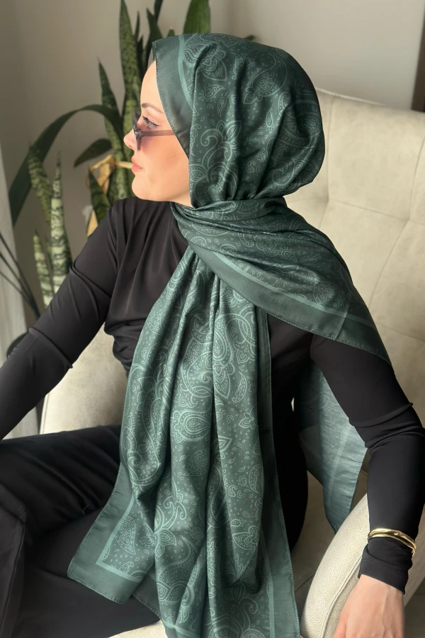 Bohemian Desen Soft Pamuk Şal - Koyu Yeşil