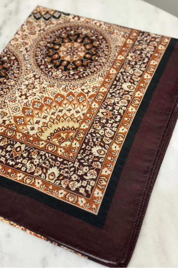 Rustik Desen Soft Pamuk Şal -  Bordo-Siyah